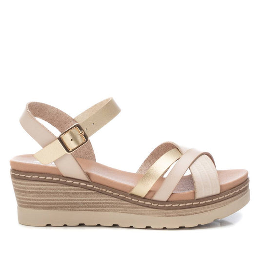 Women's Wedge Sandals By XTI, 14078803 Beige With Gold Accent