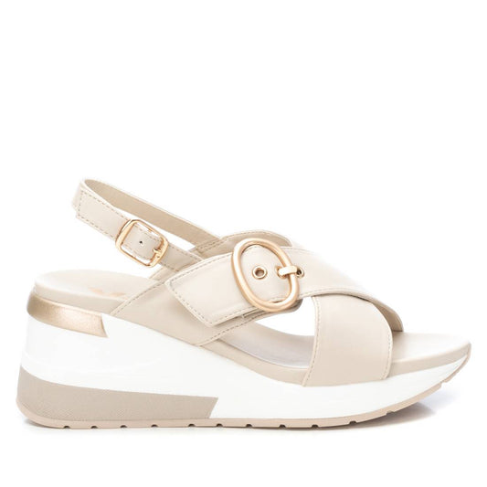 Women's Wedge Cross Strap Sandals By XTI, 14140901 Light Beige