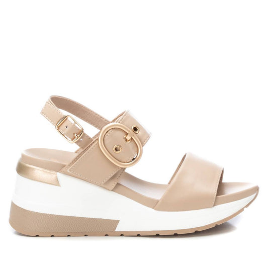 Women's Wedge Double Strap Sandals By XTI, 14141007 Beige