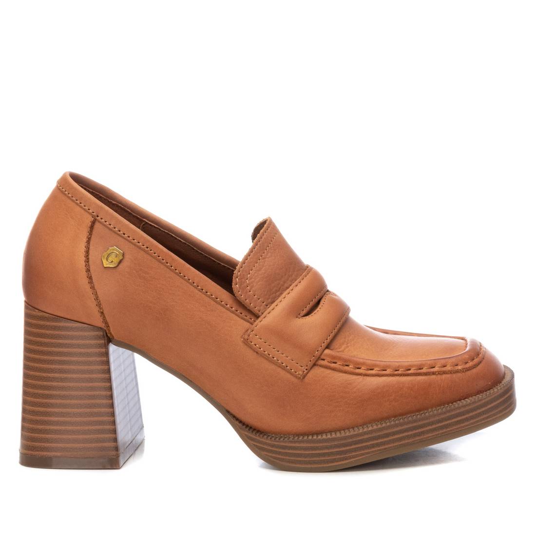 Women's Leather Heeled Loafers By XTI 161218 Camel