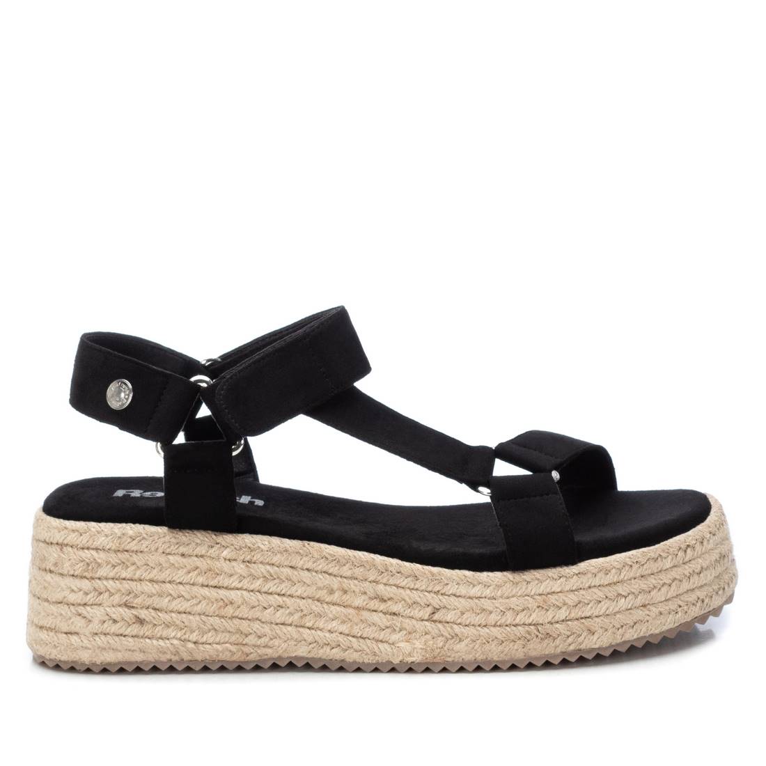 Women's Suede Strappy Sandals With Jute Platform By XTI_170877_Black