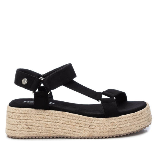 Women's Suede Strappy Sandals With Jute Platform By XTI_170877_Black