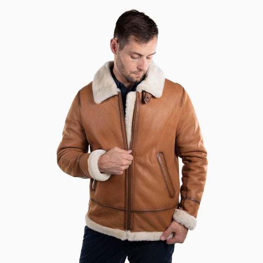 Cloud Nine Sheepskin Mens Whiskey Bomber Coat